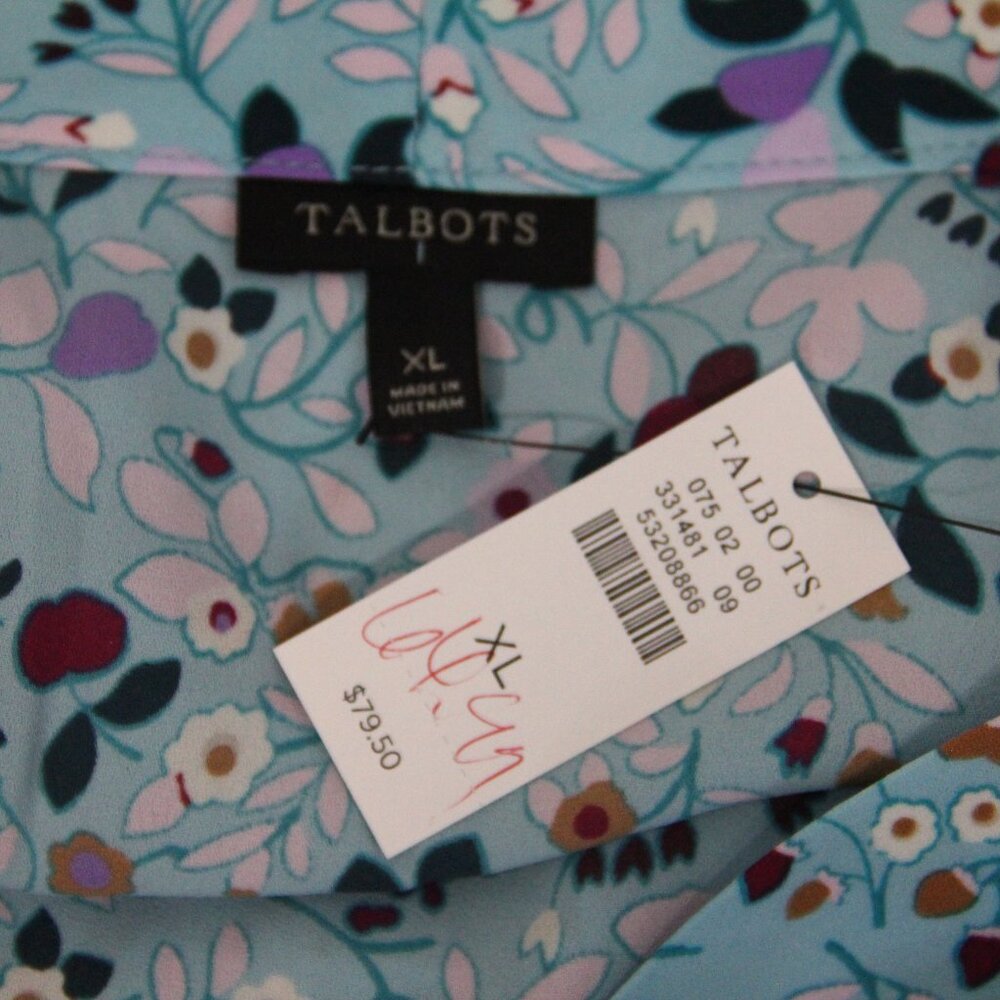 Talbots Floral Top New Women Short Sleeve Blouse V Neck Bow Shirt sz XL - Picture 4 of 11